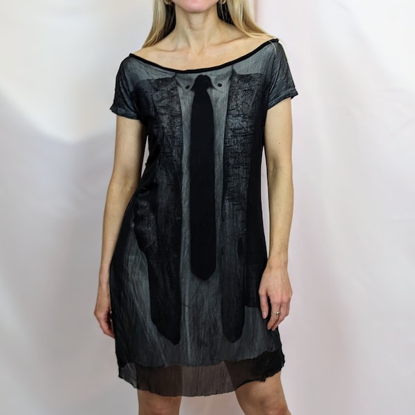 00s y2k Isabel de Pedro silk blend 2 layered t-shirt mesh black and white dress, avantgarde, streetwear size S