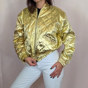 90s vintage metallic gold quilted bomber jacket disco glam party shiny festival all seasons statement bold unisex size S M Etsy Mexico