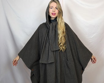 ジャケット・アウター Vintage 60's Wool Hooded Poncho Cape SUFCOMOU Cape Coat Women Hooded Poncho Cloak Vintage Plus