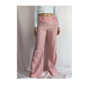 y2k 00s light pink pastel flared trousers/ TALL/ bootcut/ linen / cotton/ Barbie/ cute/ Summer/ Spring/ holiday/ casual/mid rise/ size S/M