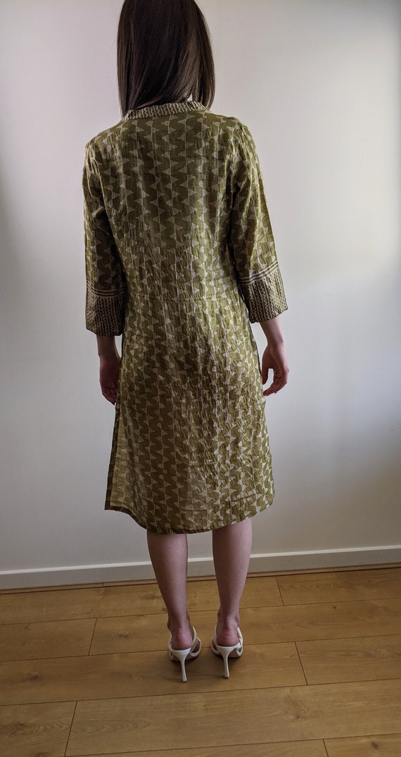 Vintage 1960s style kaftan silk dress olive green… - image 4