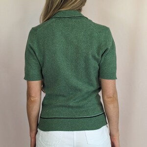 70s vintage short sleeve knitted sweater top/ dusty green/ collared/ MOD/ casual/ preppy/ wool/ angora size S image 7