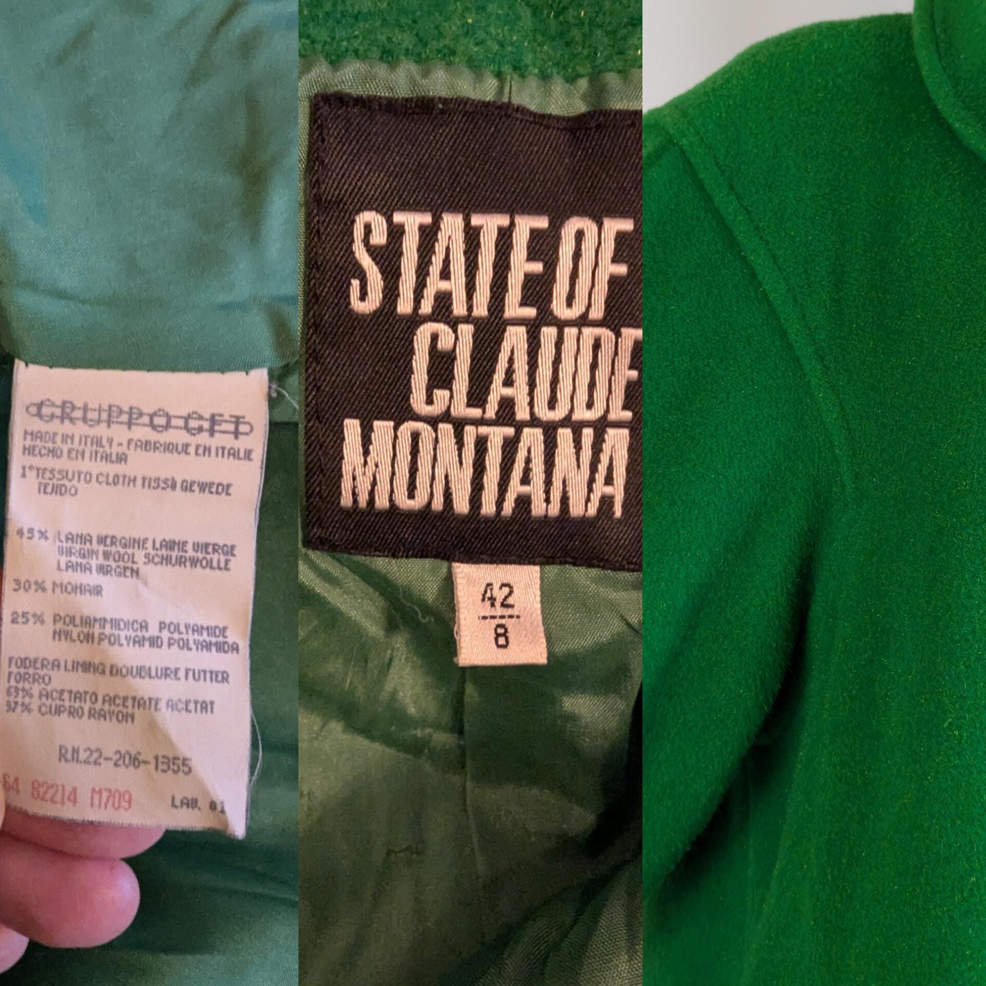STATE OF CLAUDE MONTANA クロードモンタナ ウールコート 90年代 ヴィンテージ クロードモンタナ グリーン Aライン