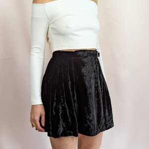 y2k 00s vintage Blumarine black velvet mini pleated skirt with diamante buckle/ high waist/ school girl/ glam/ chic/ rayon/ size S image 3