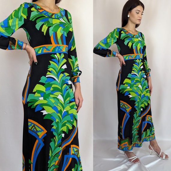 70s vintage groovy maxi abstract pattern long sle… - image 8