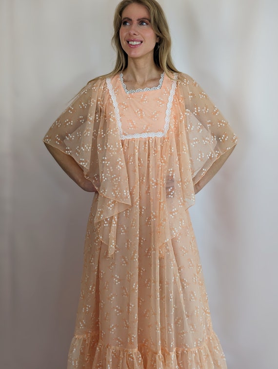 70s vintage maxi hostess dress/ flutter sleeve/ lily … Gem