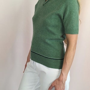 70s vintage short sleeve knitted sweater top/ dusty green/ collared/ MOD/ casual/ preppy/ wool/ angora size S image 6