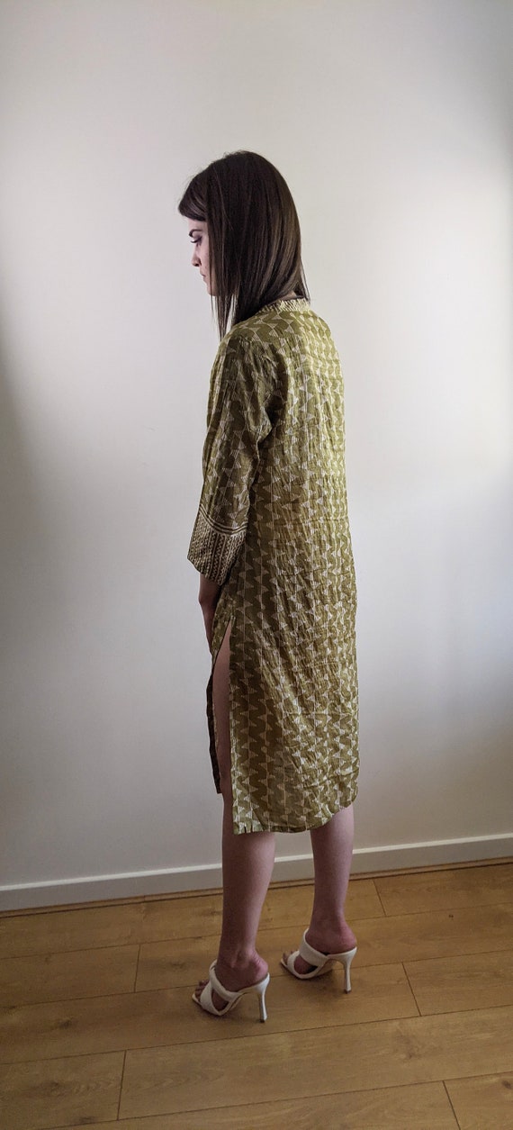 Vintage 1960s style kaftan silk dress olive green… - image 7