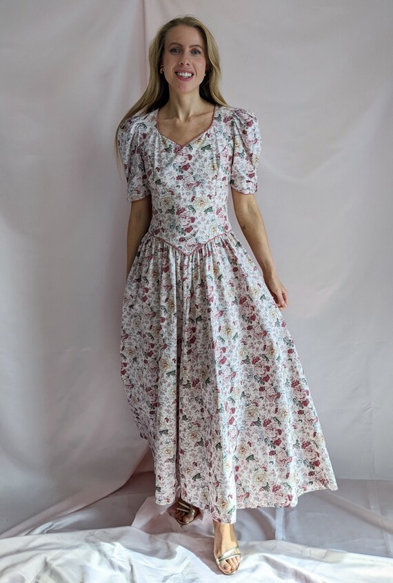 Vintage 80s puff sleeve summer romantic midi skat… - image 5