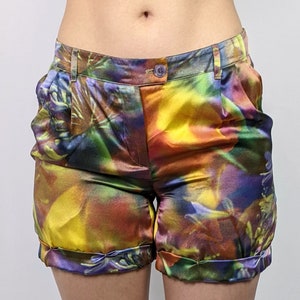 Vintage 1990s/ Y2K 100% silk abstract print multicolor rainbow shorts by Moschino Cheap and Chic size XS/S image 2