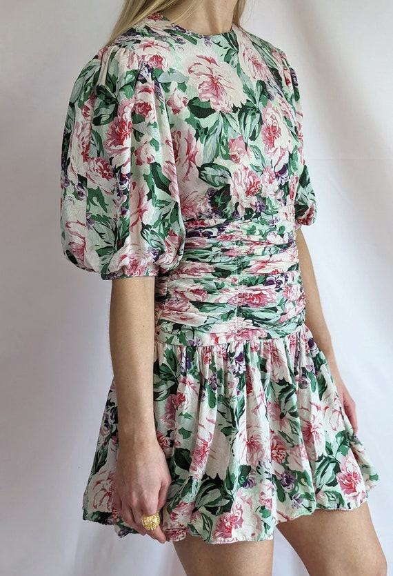 80s silk vintage multicolour mini floral dress/ p… - image 5
