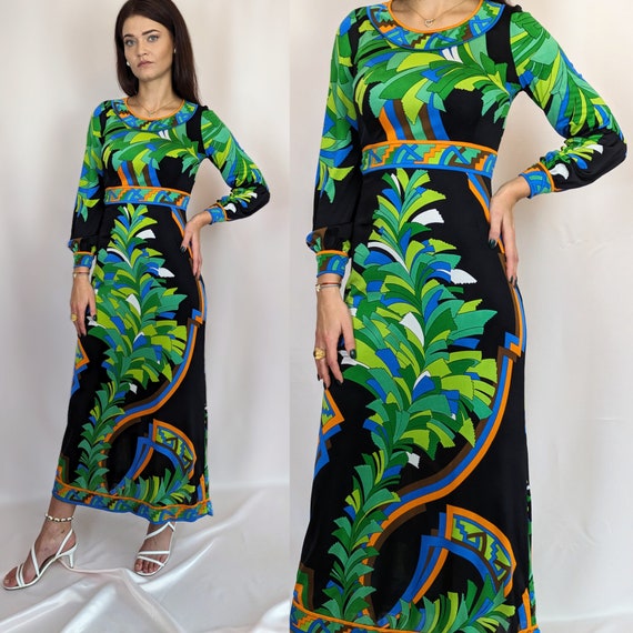 70s vintage groovy maxi abstract pattern long sle… - image 7