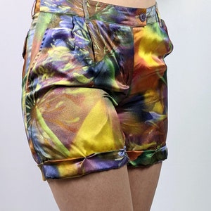 Vintage 1990s/ Y2K 100% silk abstract print multicolor rainbow shorts by Moschino Cheap and Chic size XS/S image 4