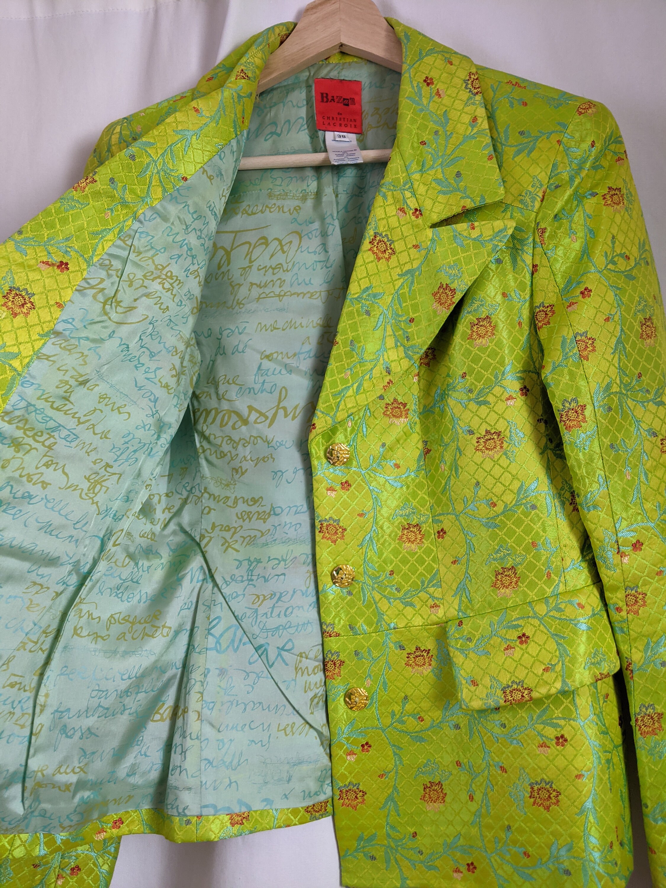 【BAZaR CHRISTIAN LACROIX】 女性用スーツ Vintage 1990s Christian Lacroix Bazar Lime Green Embroidered