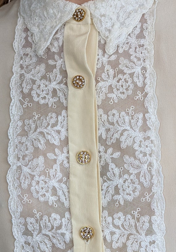 90s vintage 100% silk cream delicate romantic blo… - image 7
