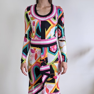 Vintage Renzo Couture 1980s multicolor abstract psychedelic print pencil dress size S