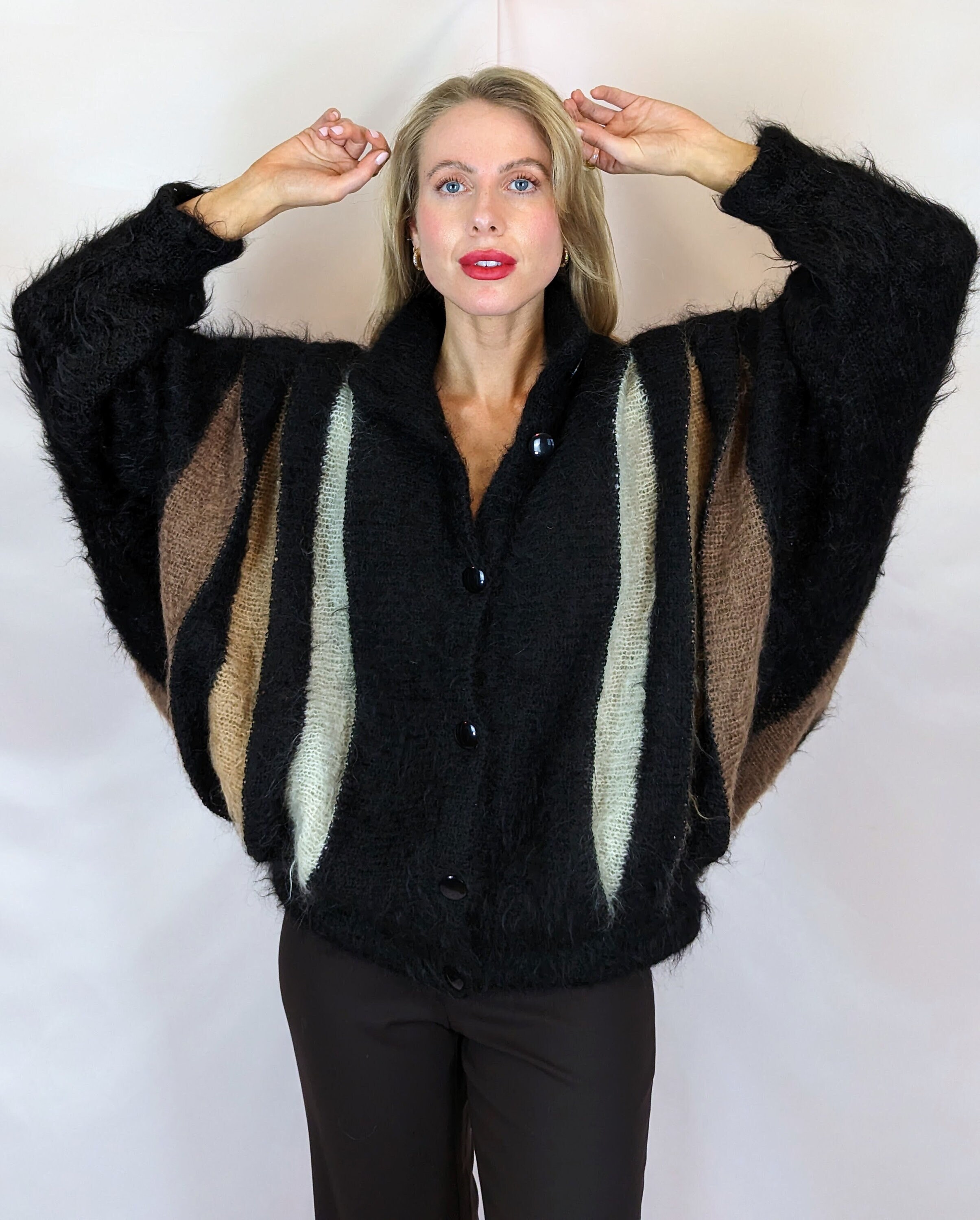 80s Vintage Mohair Batwing Sleeve Bomber Style Cardigan / Black Cream Brown / Casual/ Knitted/ MOD/ Spring Autumn Winter Size M/L - Etsy UK 80s Vintage Mohair Batwing Sleeve Bomber Style Cardigan / Black Cream Brown / Casual/ Knitted/ MOD/ Spring Autumn Winter Size M/L - Etsy UK