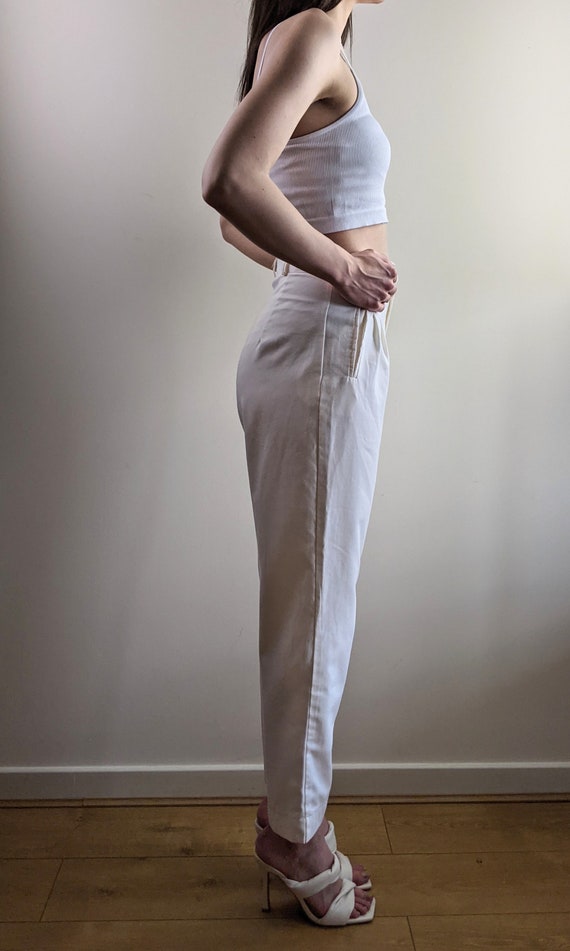 Vintage Y2K ecru cream summer tapered trousers co… - image 7