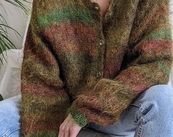 True Vintage Hand Knitted 1990s Mohair and Wool Striped True Vintage Hand Knitted 1990s Mohair and Wool Striped