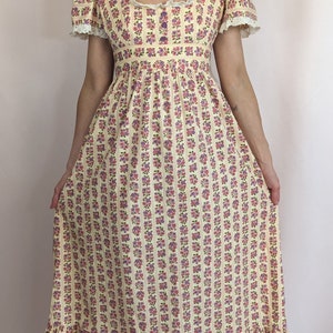 70s vintage Sherman of London maxi puffy sleeve romantic floral dress/ cotton/ Summer/ cottagecore/ lace trims/ A line/ size XS image 5