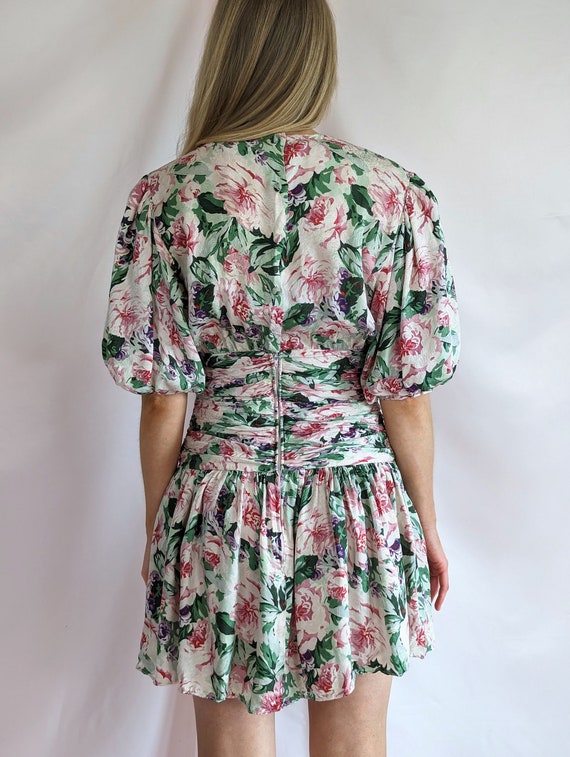 80s silk vintage multicolour mini floral dress/ p… - image 8