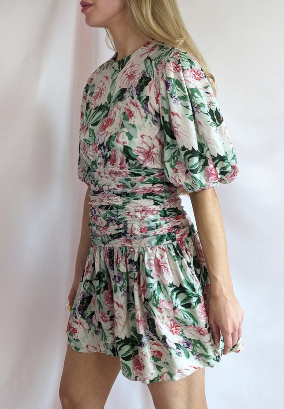 80s silk vintage multicolour mini floral dress/ p… - image 7