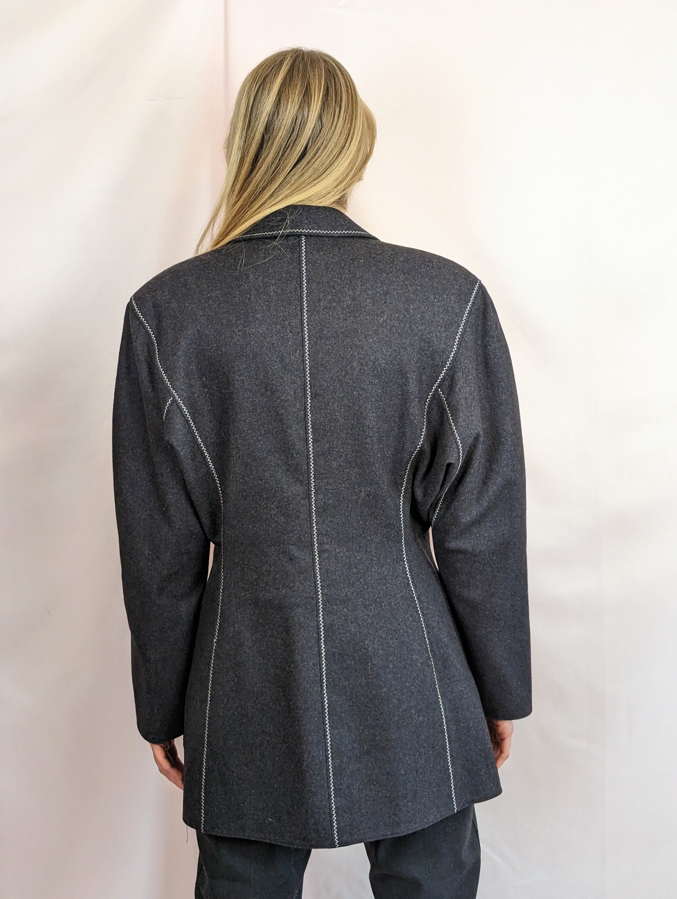 90s Vintage Claude Montana Tailored Highlighted Waistline Grey