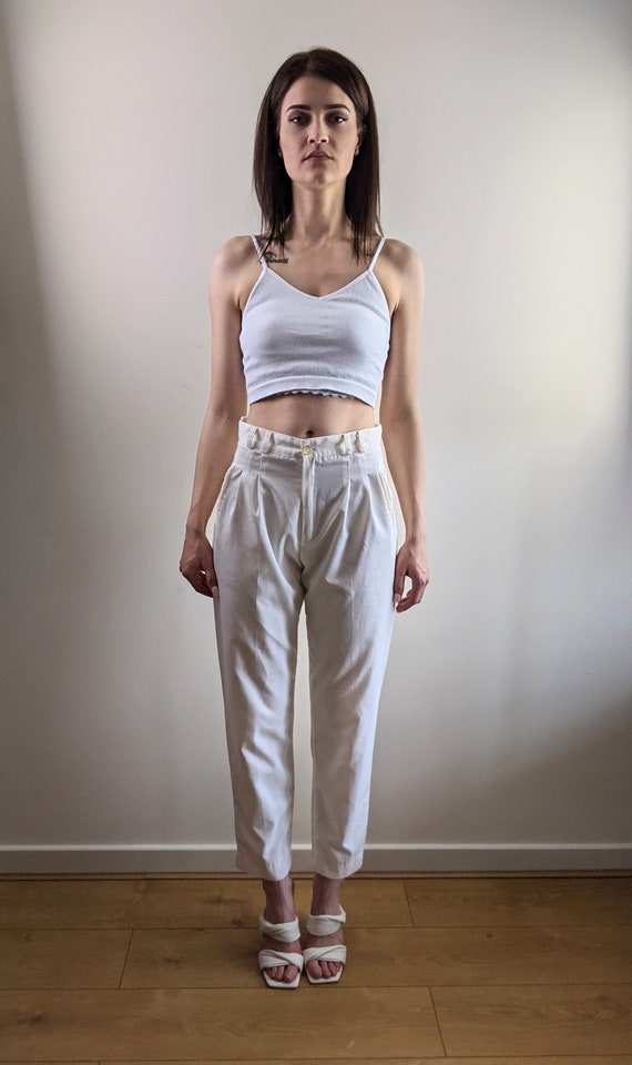 Vintage Y2K ecru cream summer tapered trousers co… - image 6