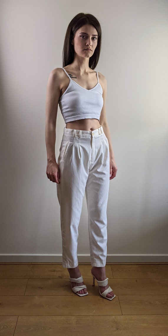 Vintage Y2K ecru cream summer tapered trousers co… - image 3