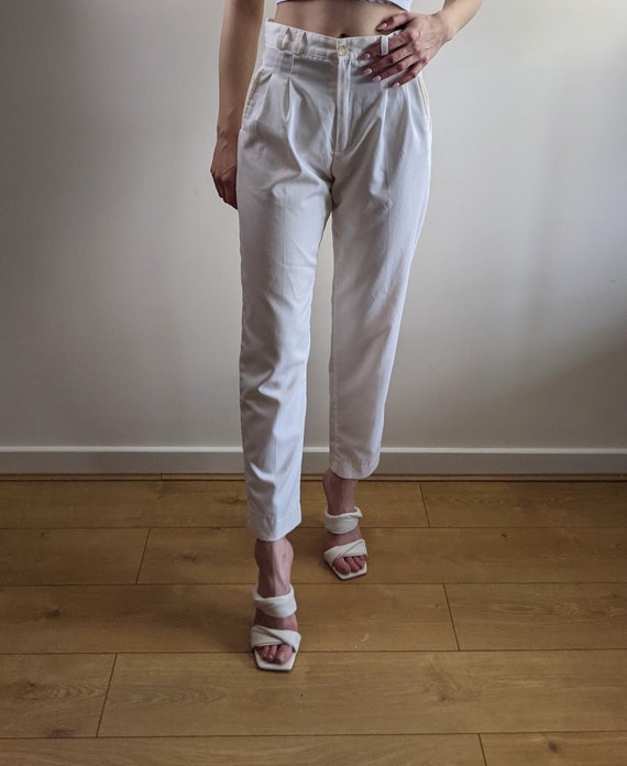 Vintage Y2K ecru cream summer tapered trousers co… - image 2