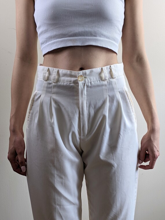 Vintage Y2K ecru cream summer tapered trousers co… - image 1