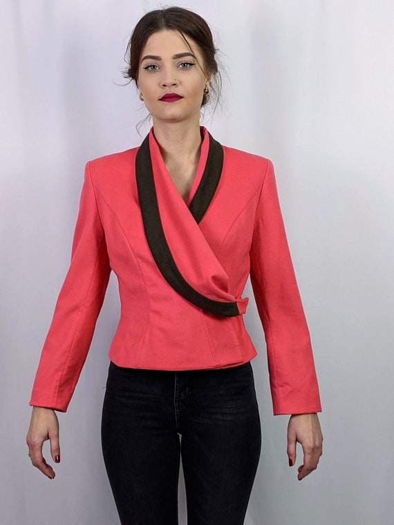 Vintage 1990s Wool Coral Red MUGLER Wrap Blazer Jacket Designer Superb Tailoring Size S Etsy
