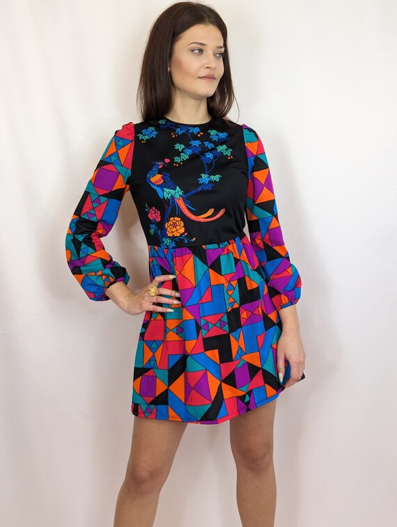 60s/ 70s true vintage mini dress/ acid/ psychedel… - image 7