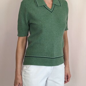 70s vintage short sleeve knitted sweater top/ dusty green/ collared/ MOD/ casual/ preppy/ wool/ angora size S image 3