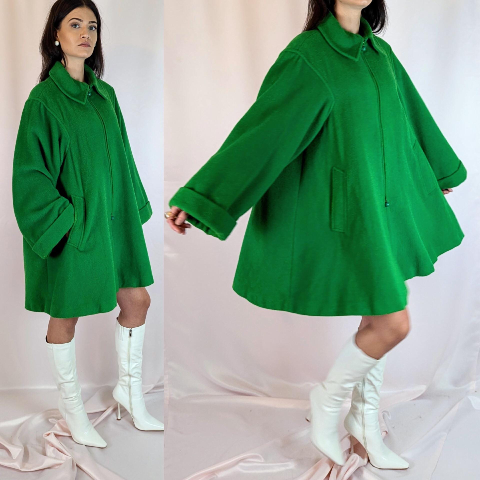 【美品】Claude Montana ウールコート ヴィンテージ イタリア製 90年代 ヴィンテージ クロードモンタナ グリーン Aライン ボールド