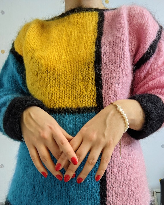 Vintage hand knitted abstract mohair jumper