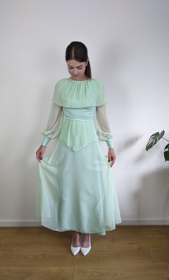 Vintage 1970s John Charles pastel mint green maxi… - image 5