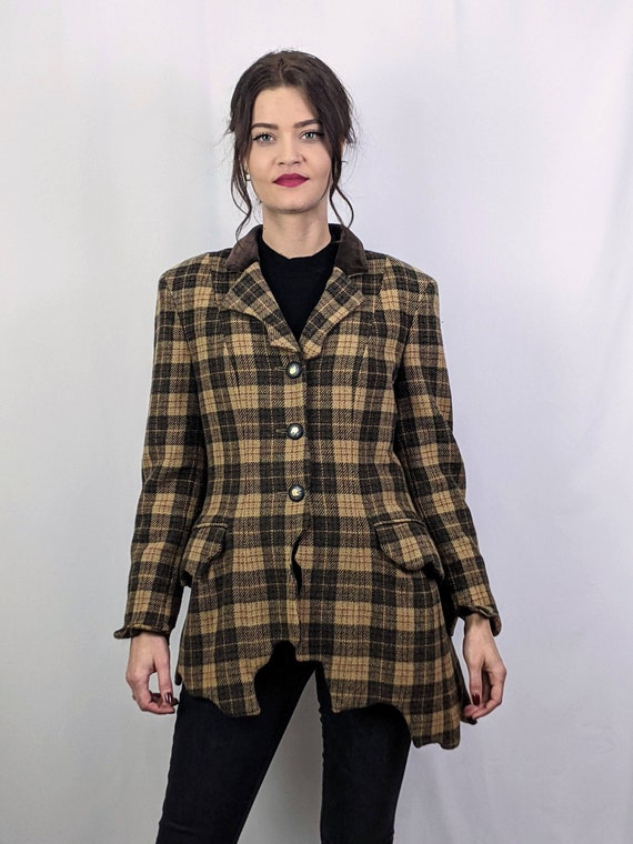 Moschino Cheap and Chic, Vintage 1990s Moschino Cheap and Chic extravagant unique rare designer irregular hem checked blazer size S/M