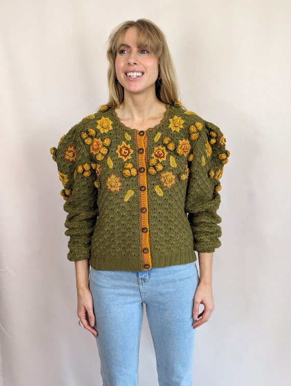 80s Vintage Hand Knitted Wolkenstricker Cardigan/ Wool and Silk 
