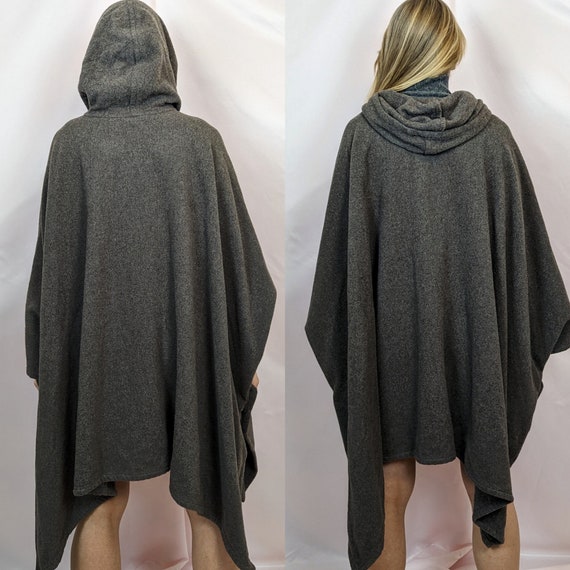 True Vintage 1990s Wool Blend Cosy Warm Hooded Poncho Style