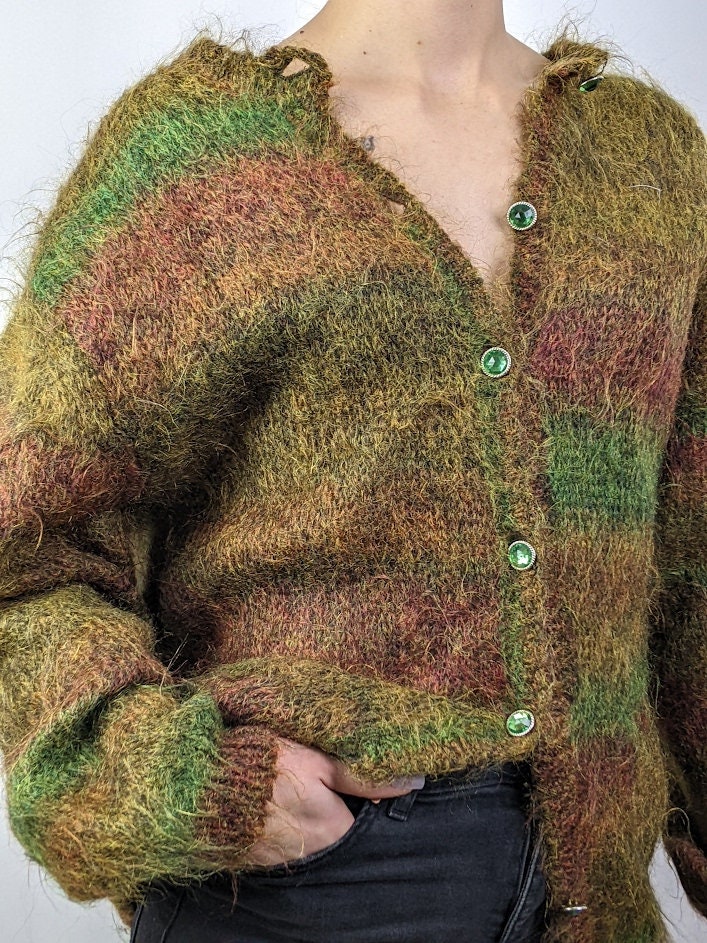 True Vintage Hand Knitted 1990s Mohair and Wool Striped