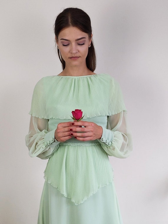 Vintage 1970s John Charles pastel mint green maxi… - image 1