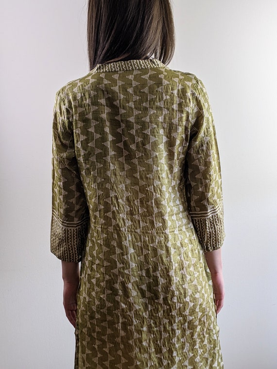 Vintage 1960s style kaftan silk dress olive green… - image 5