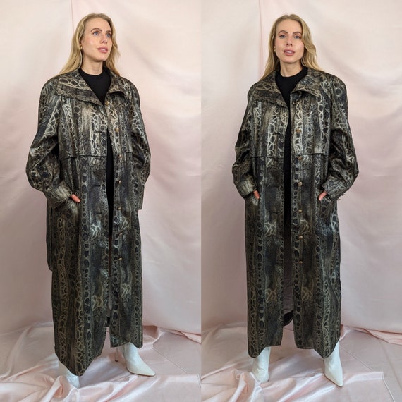 RARE True Vintage 1980s Snake Pattern Silver Grey and Black Maxi