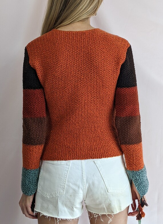True vintage 1990s hand knitted wool blend patchw… - image 9