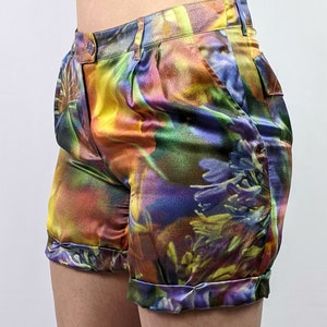 Vintage 1990s/ Y2K 100% silk abstract print multicolor rainbow shorts by Moschino Cheap and Chic size XS/S image 3