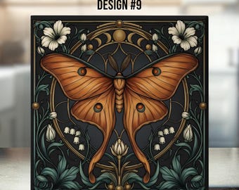 Art Nouveau Ceramic Tile – Butterfly - Luna Moth - Timeless Elegance Home Décor - Design #9 - 11 Colurs