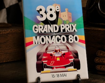 Vintage Monaco Grand Prix Ceramic Tile/Ornament, Classic Racing Posters, Formula Motorsport Gift, Garage Decor - 1980 - 1989 Collection