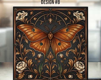 Art Nouveau Ceramic Tile – Butterfly - Luna Moth - Timeless Elegance Home Décor - Design #8 - 11 Colurs