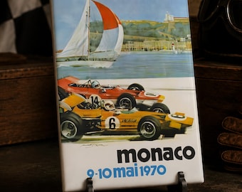 Vintage Monaco Grand Prix Ceramic Tile/Ornament, Classic Racing Posters, Formula Motorsport Gift, Garage Decor - 1970 - 1979 Collection